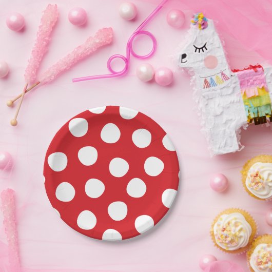 Boys Toys Kindergeburtstag Party Polka Dots on Red Pappteller (Party)