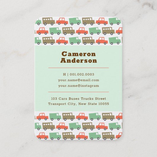 Boys Toys Pastels Retro Cars Kid's Foto Profil Telefonnummerkarte (Vorderseite)