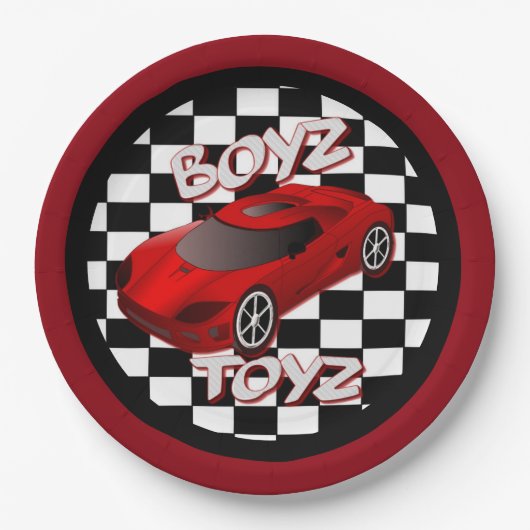 Boys Toys Red Sports Car Pappteller (Vorderseite)