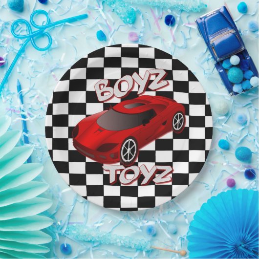 Boys Toys Red Sports Car Scheckpapier-Teller Pappteller (Party)