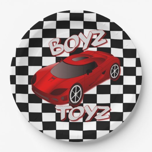 Boys Toys Red Sports Car Scheckpapier-Teller Pappteller (Vorderseite)