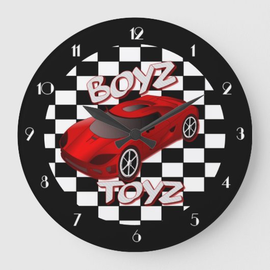 Boys Toys Red Sports Car Wall Clock 2 Große Wanduhr (Vorderseite)