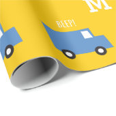 Boys Toys Transport Blue Truck Monogram Birthday Geschenkpapier (Rolleneckpunkt)