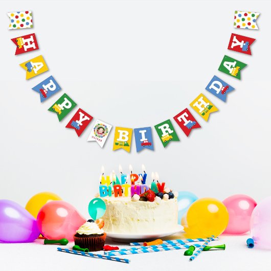 Boys Toys Transport Foto & Happy Birthday Banner