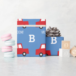 Boys Toys Transport Niedlich Red Car Monogram Birt Geschenkpapier