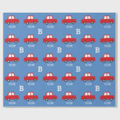 Boys Toys Transport Niedlich Red Car Monogram Birt Geschenkpapier (Flach)