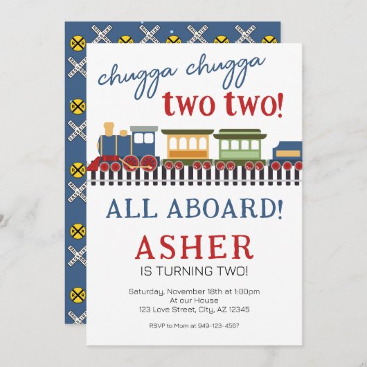 Boy's Train Chugga Chugga zwei zwei Geburtstage Einladung (Vorne/Hinten)
