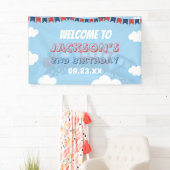 Boys Train Chugga Zwei Flag Blau Rot Weißer Geburt Banner (Insitu)