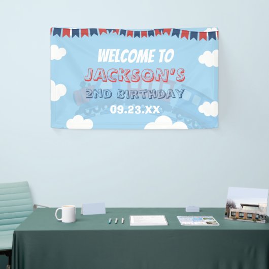 Boys Train Chugga Zwei Flag Blau Rot Weißer Geburt Banner (Messeveranstaltung)