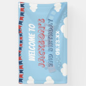 Boys Train Chugga Zwei Flag Blau Rot Weißer Geburt Banner (Vertikal)