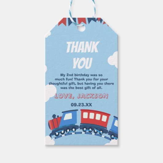 Boys Train Chugga Zwei Flag Blau Rot Weißer Geburt Geschenkanhänger (Vorderseite)