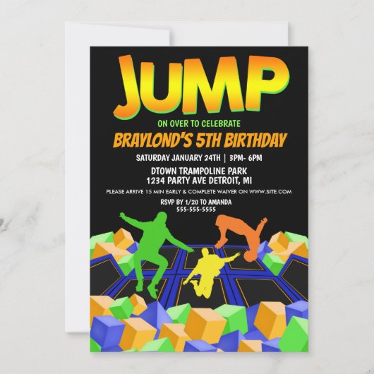 Boys Trampolin Park Party Einladung (Vorderseite)