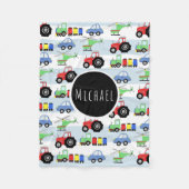 Boy's Transport Train Muster Name Kinder Fleecedecke (Vorderseite)