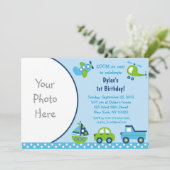 Boys Transportation Foto Geburtstag Einladungen (Stehend Vorderseite)