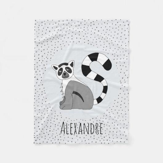 Boys Trendy Niedlich Dschungel Lemur & Name Kids Fleecedecke (Vorderseite)