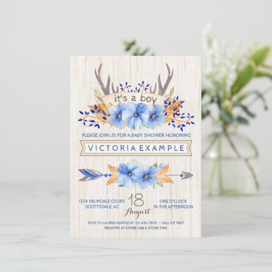 Boys Tribal Antler Fall Baby Shower Einladungen (Stehend Vorderseite)