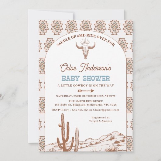 Boys Tribal Boho Arch Rodeo Western Kinderdusche Einladung (Vorderseite)