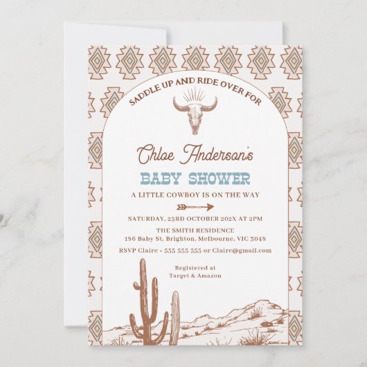 Boys Tribal Boho Arch Rodeo Western Kinderdusche Einladung (Vorderseite)