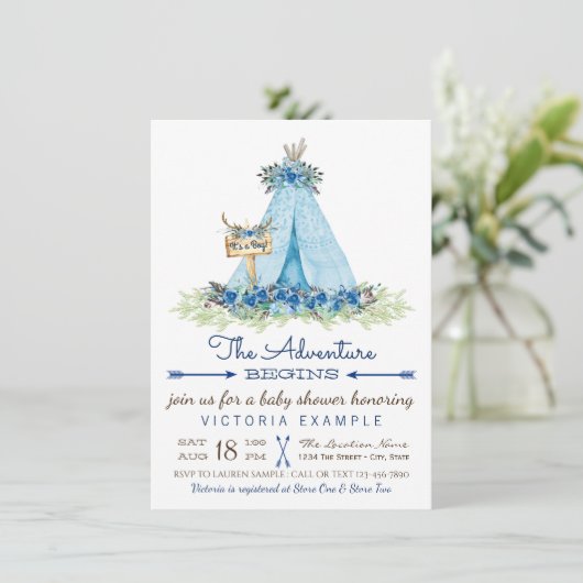 Boys Tribal Boho TeePee Baby Shower Einladungen (Stehend Vorderseite)