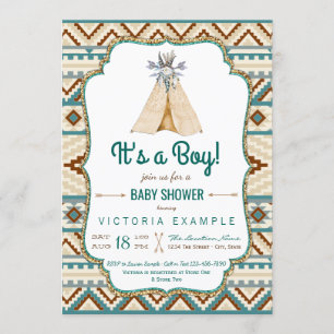 Boys Tribal Teepee Turquoise Aztec Kinderdusche Einladung