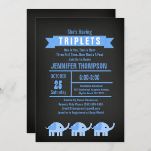 Boys Triplet Elephant Baby Showbox Einladung