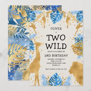 Boys Two Wild 2. Geburtstag Blau Ecru Safari Einladung