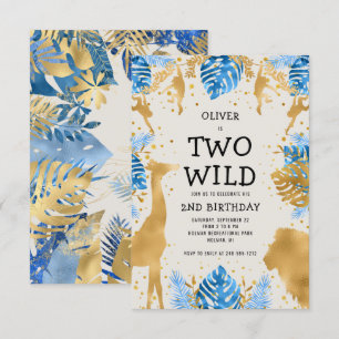 Boys Two Wild 2. Geburtstag Blau Ecru Safari Einladung