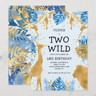 Boys Two Wild 2. Geburtstag Blau Safari Einladung