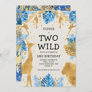 Boys Two Wild 2. Geburtstag Blue Ecru Safari Einladung