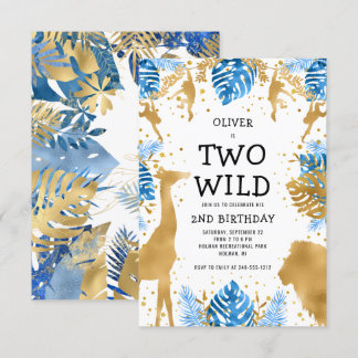 Boys Two Wild 2. Geburtstag Blue Gold Safari Einladung