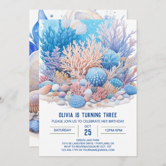 Boy's Under the Sea Bash Birthday Einladung (Vorne/Hinten)