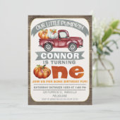 Boys unsere kleine Pumpkin 1. Geburtstag Einladung (Stehend Vorderseite)