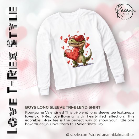 Boys Valentinstag T-Rex Langarm