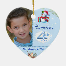 Boys viertes Weihnachts-Foto-Herzgeschenk Keramik Ornament