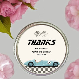 Boys Vintag Blue Retro Rennwagen Geburtstagsparty Runder Aufkleber