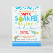 Boys Water Gun Water Ballon schwimmen Party Geburt Einladung (Stehend Vorderseite)