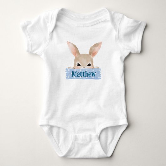 Boys Watercolor Blue Oaster Bunny Baby Strampler (Vorderseite)