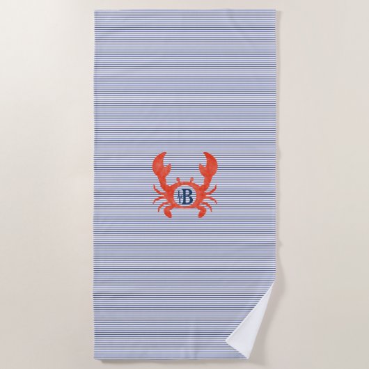 Boys Watercolor Crab Monogram Circle T - Shirt Strandtuch (Vorderseite)