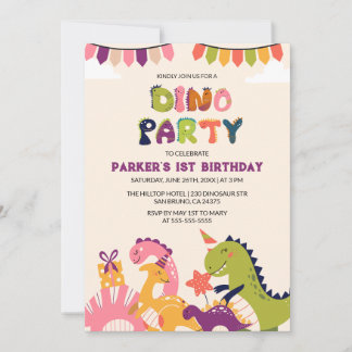 Boys Watercolor Dinosaurier 1. Geburtstag Einladung
