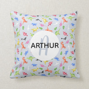 Boys Watercolor Dinosaurier Monogramm und Name Kin Kissen