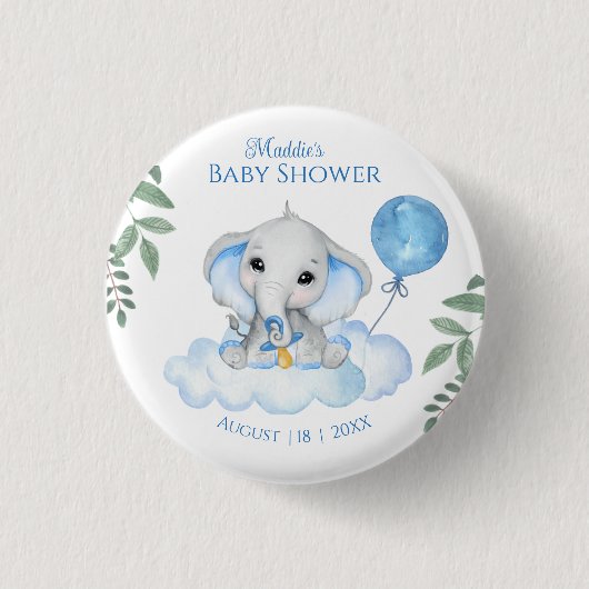 Boys Watercolor Elephant Baby Dusche Button (Vorderseite)