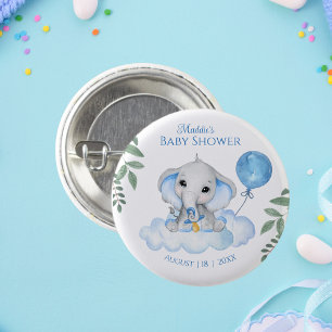 Boys Watercolor Elephant Baby Dusche Button