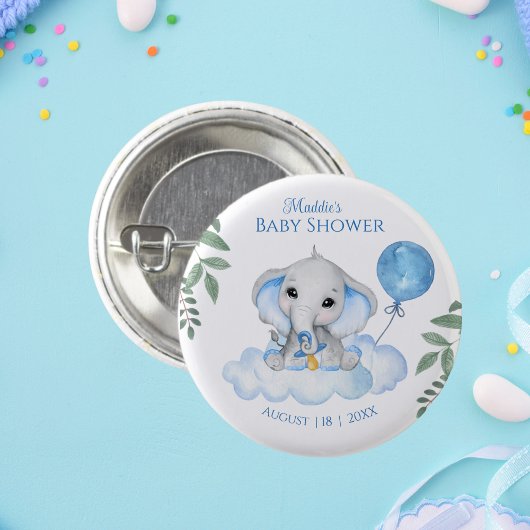 Boys Watercolor Elephant Baby Dusche Button