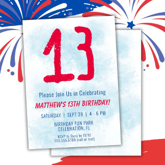 Boys Watercolor Kids Blue 13. Geburtstag Einladung