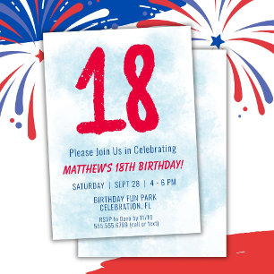 Boys Watercolor Kids Blue 18. Geburtstag Einladung