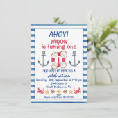 Boys Watercolor Nautical Birthday Einladung (Stehend Vorderseite)