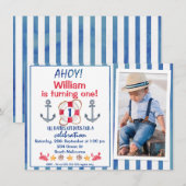 Boys Watercolor Nautical Birthday Party Einladung (Vorne/Hinten)