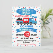 Boys Watercolor Train Birthday Einladung (Stehend Vorderseite)