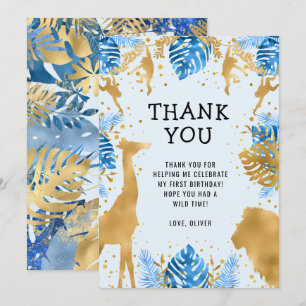 Boys Wild One 1. Geburtstag Blau Safari Danke Einladung