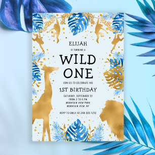 Boys Wild One Blue Safari 1. Geburtstag Party Einladung